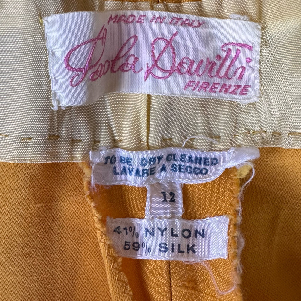 Vintage 60's Mustard Silk Cigarette Style Trousers Size S - Picture 5 of 7